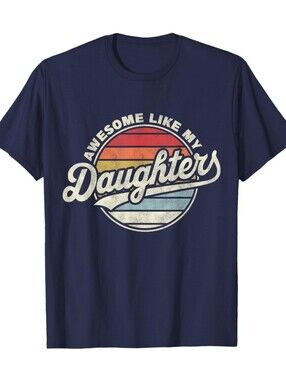 Navy Unisex Tee with Retro Sunset "Awesome Like My Daughters" Graphic